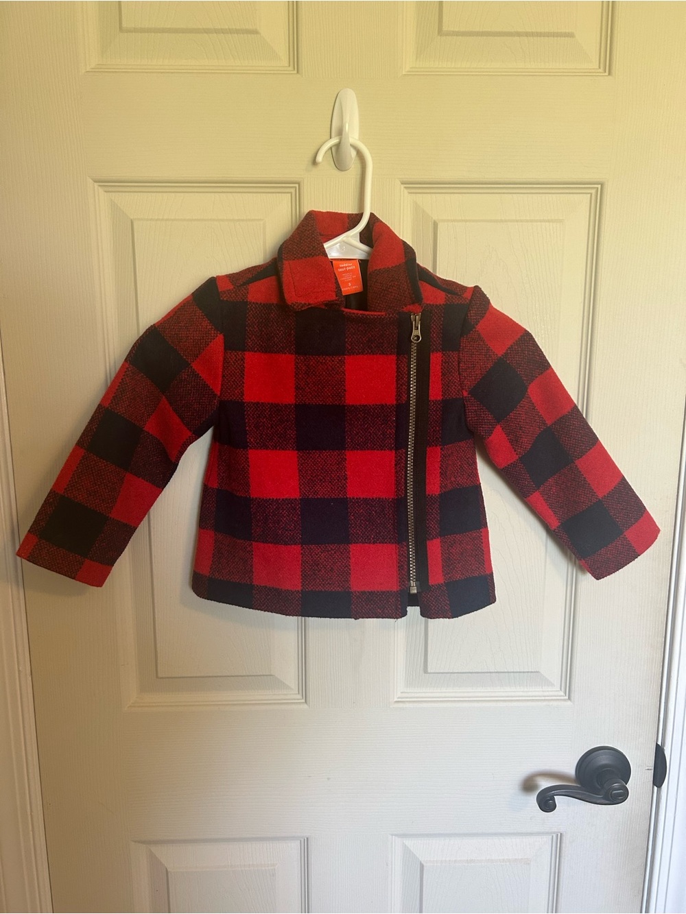 Joe Fresh Red & Navy Plaid Pea Coat with Zip